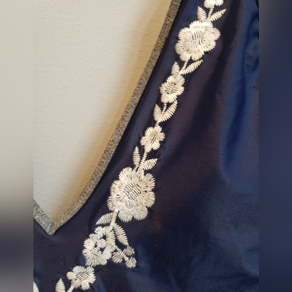 Aerie Navy Blue with White Embroidered Flowers Swimsuit, Medium - Picture 2 of 5